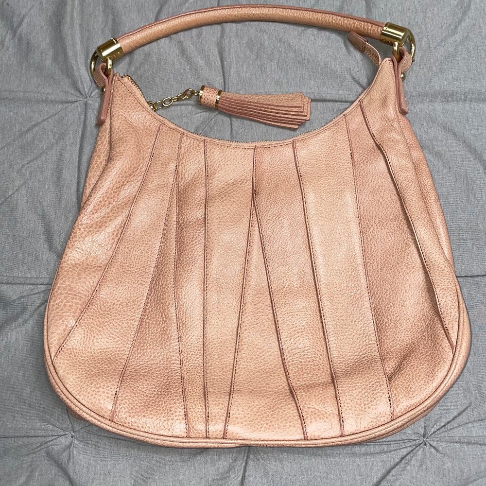 Brahmin Pleated Peach/Cream Leather Hobo